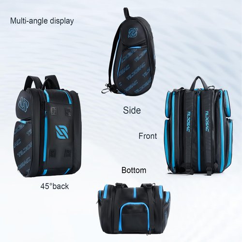 TILDOSAC 2-in-1Detachable Pickleball Bag for Women & Men|Tennis Bag with Aluminum Foil-Insulated Racket Compartment|Fits Pickleball/Badminton/Tennis/Padel Rackets (Black Blue)