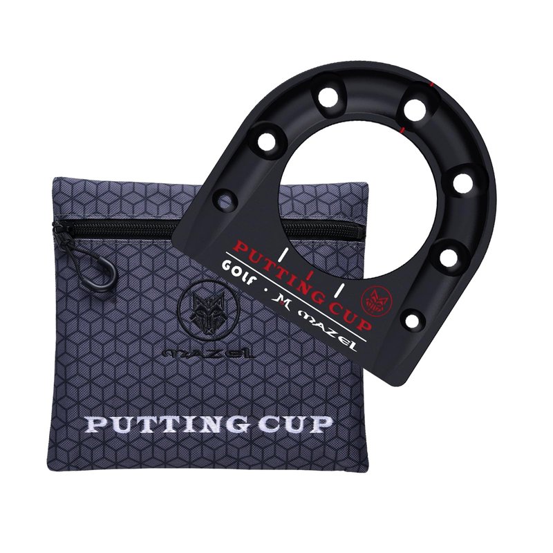MAZEL Golf Putting Cup Hole Accuracy Trainer - Anodized Milled Aluminum Alloy Putting Training Aid for Indoor Outdoor Practice, with Carry Bag (Black)