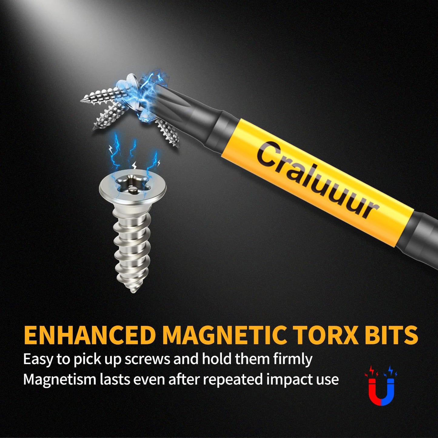 Craluuur 14PCS Impact Long Torx Bit Set, 6-Inch, T7–T40, Tamper Proof Star Bits Set, Magnetic Security Torx Bit Set with 1/4 Inch Hex Shank, S2 Steel, Ideal for Automotive, DIY, Electronics