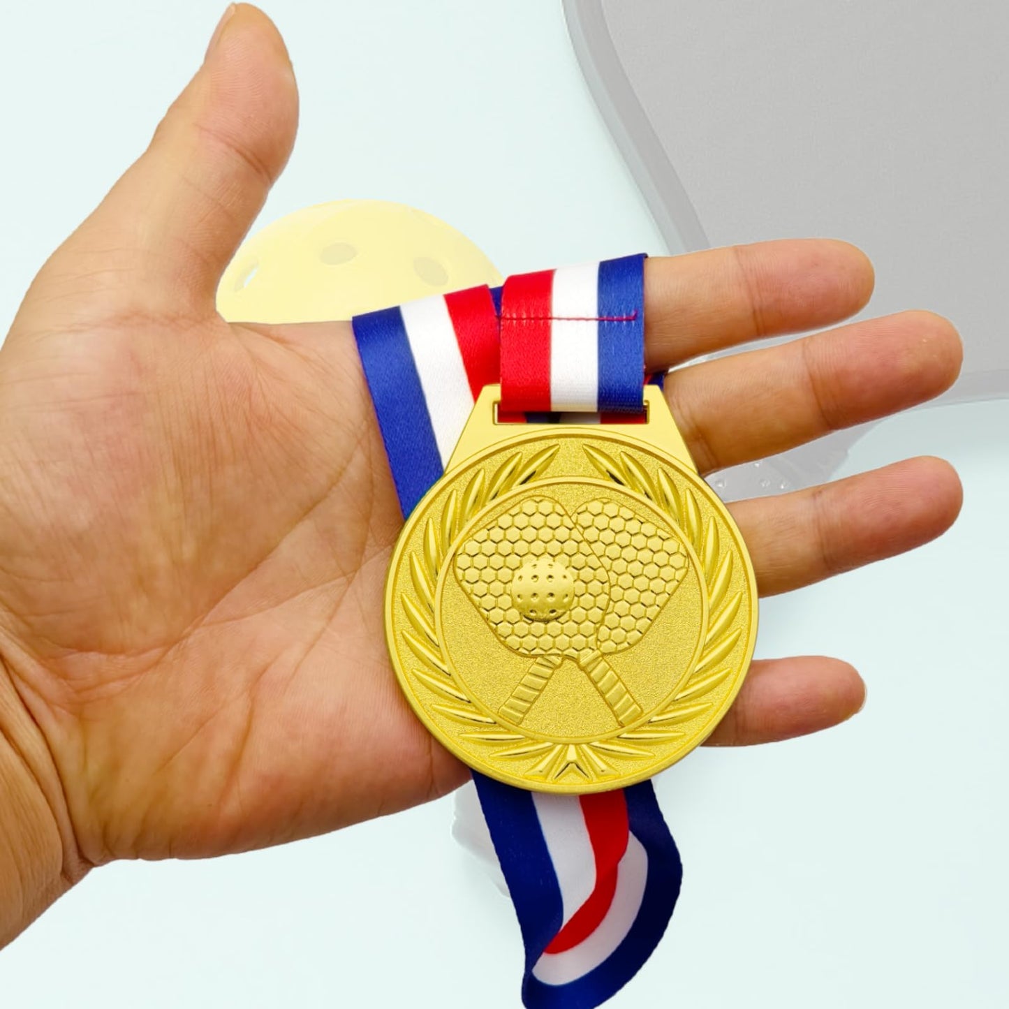 Donrime 6 Pcs Pickleball Medals - 2.56 Inch Gold Silver Bronze Metal Pickle Ball Medal with V Neck Ribbons for Kids Adults Trophy Award Prize Gift