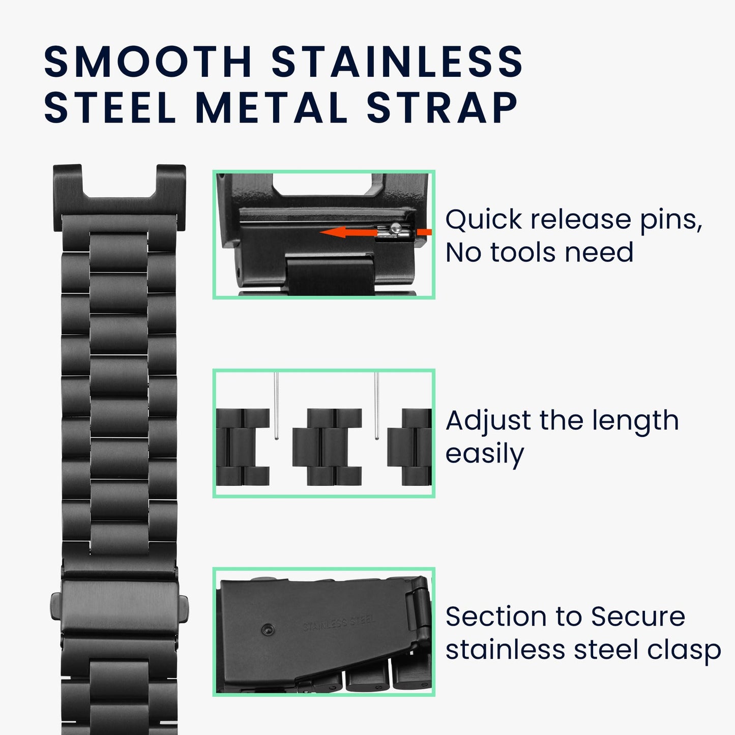 kwmobile Replacement Strap Compatible with Xiaomi Smart Band 8 Pro/Band 9 Pro/Redmi Watch 5 / Redmi Watch 4 Strap - 5.5-8.7 inches (14-22 cm) Stainless Steel Straps - Black
