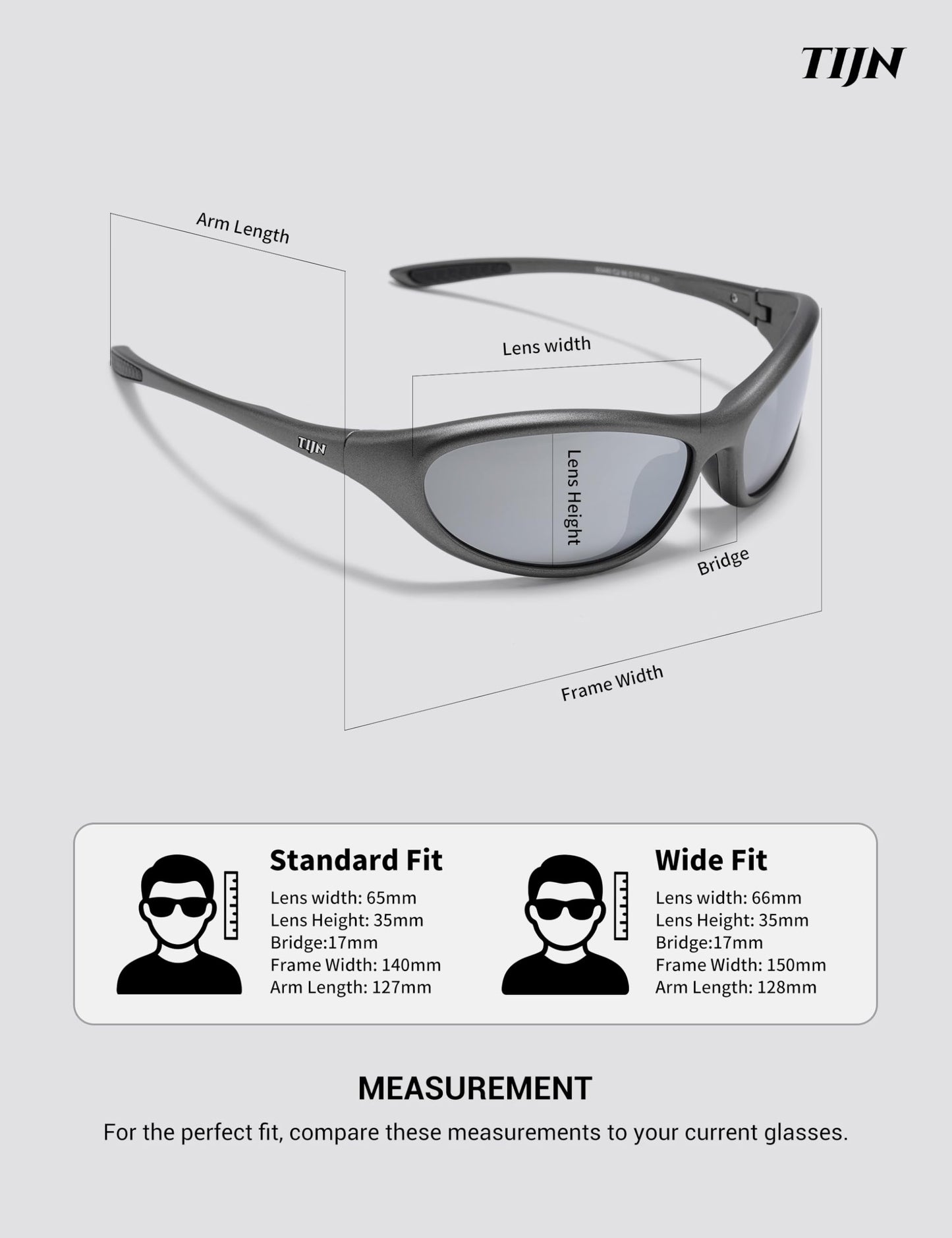 TIJN Wide Fit Sports Sunglasses, Large Frame Wraparound UV400 TR90 Shades for Broad Faces, Cycling Running Golf Motorcycle, Vanta