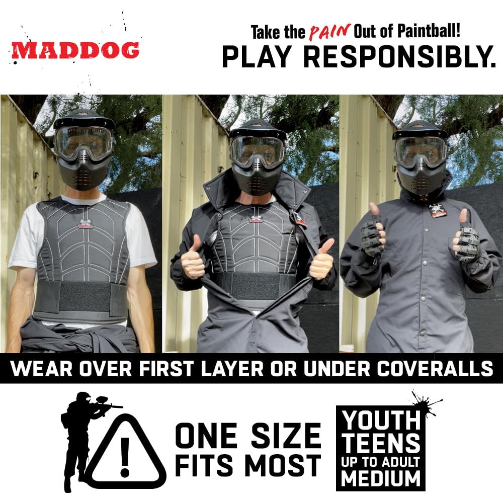 Maddog Sports Paintball & Airsoft Protective Combo Package – Padded Chest Protector, Half Finger Gloves, & Neck Protector – Lightweight Impact Protection for Youth, Teen & Adult Players