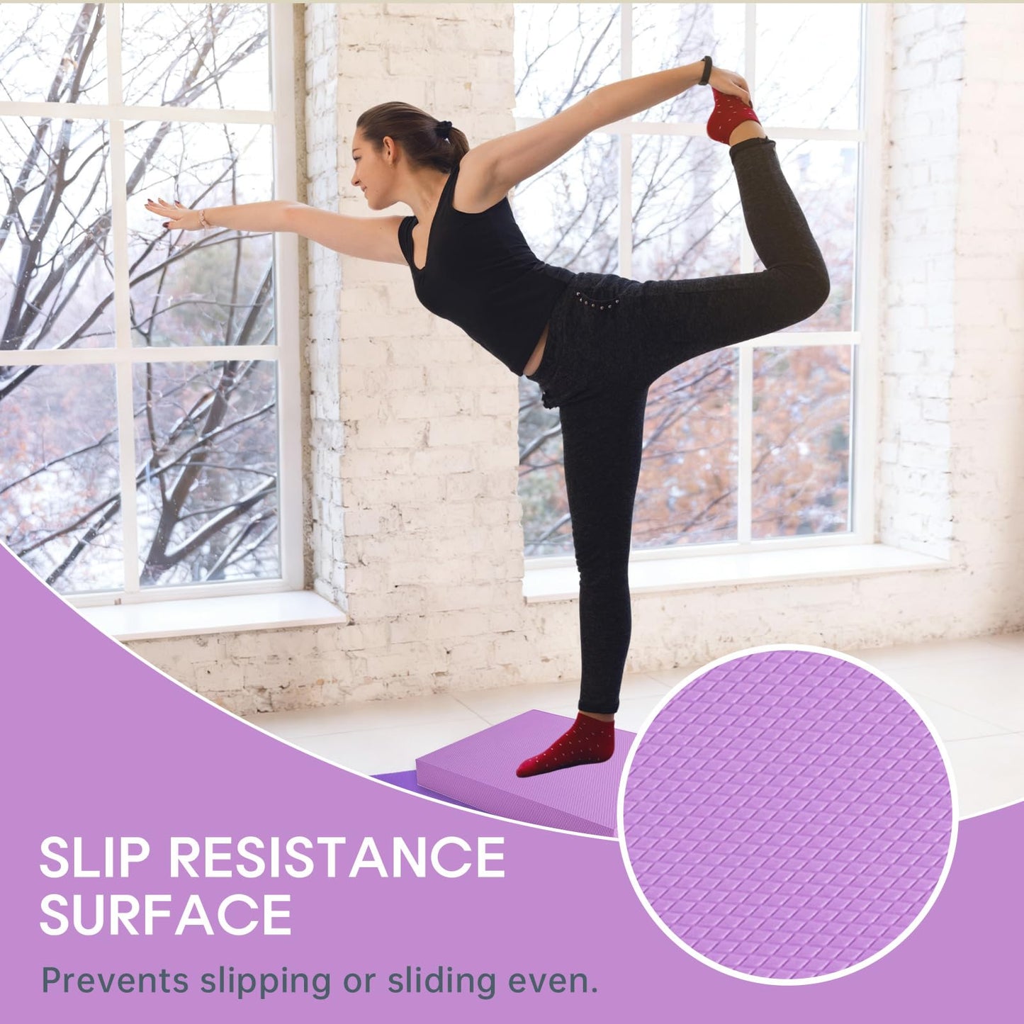MBHKRRS Exercise Balance Pad – Large Cushioned Non-Slip Foam Mat & Knee Pad for Fitness, Stability Training, Physical Therapy (Purple)