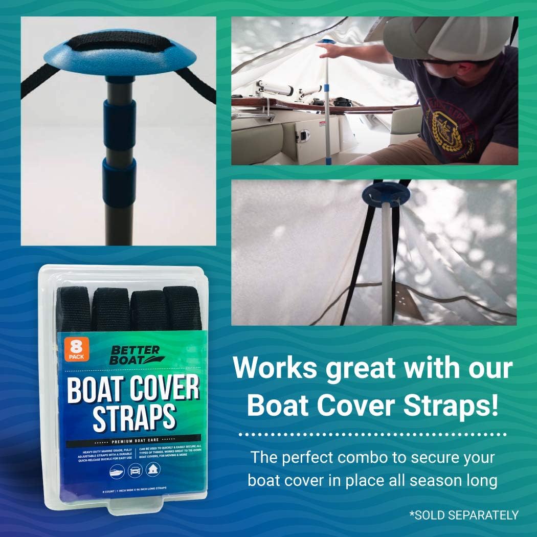 Better Boat Boat Cover Support Poles - Adjustable Twist Lock with Snap & Mushroom Tops | Marine Grade Aluminum, 2 Pack