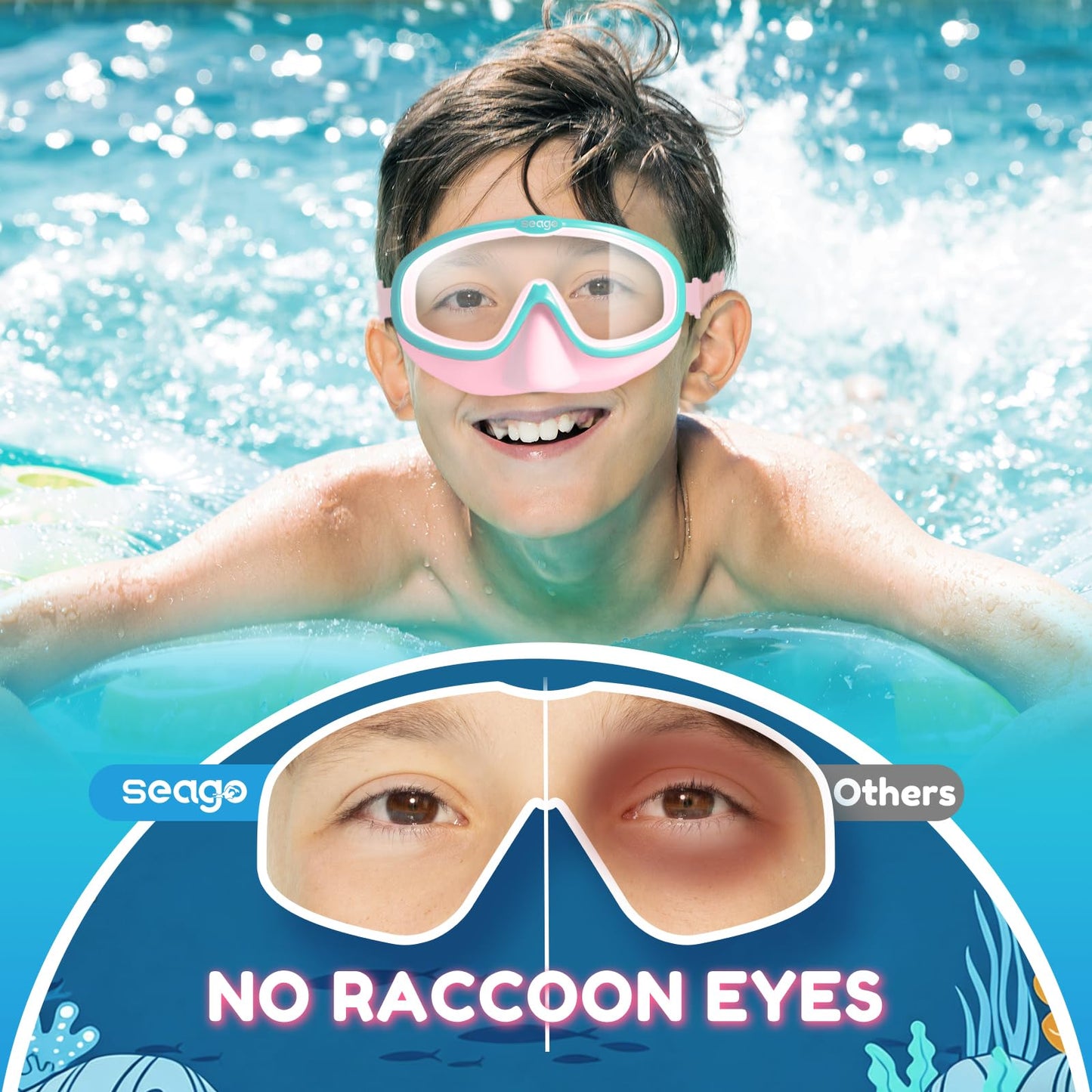 Seago Kids Swim Goggles 4 Pack for 3-12, Anti-Fog UV Protection Clear Wide View No Leaking