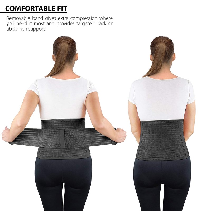 ORTONYX Ergonomic Abdominal Binder Waist and Lower Back Support Belt, Back Brace for Women & Men - Breathable, Elastic, With Extra Band - Black XXL
