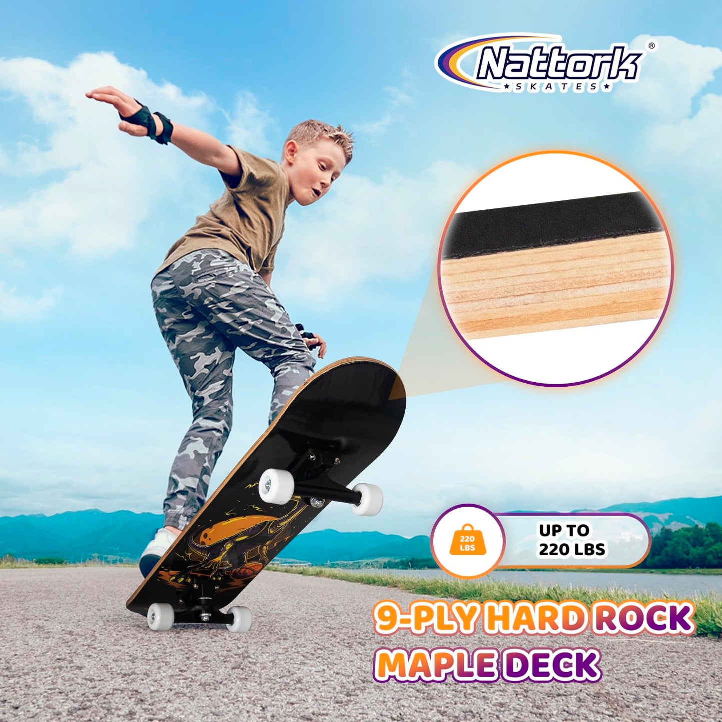 Nattork 31-Inch Complete Skateboard ?9-Ply Canadian Maple Deck with Checkerboard Design, Ideal for Beginners and Teens of All Ages