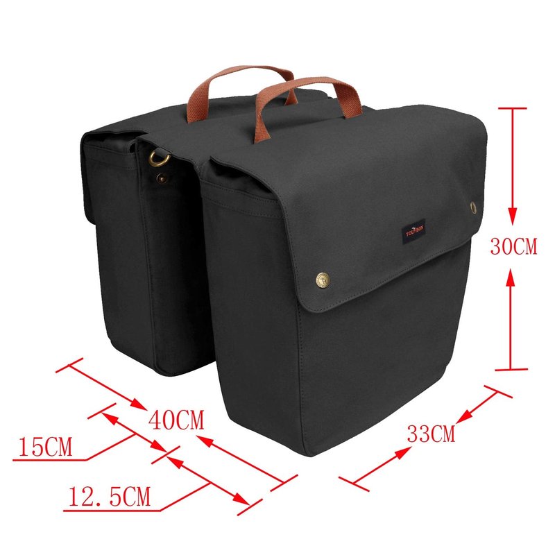 TOURBON Double Cycling Bike Bicycle Pannier Bags for Rear Rack (Water-resistant Canvas, Roll-up) (Black)