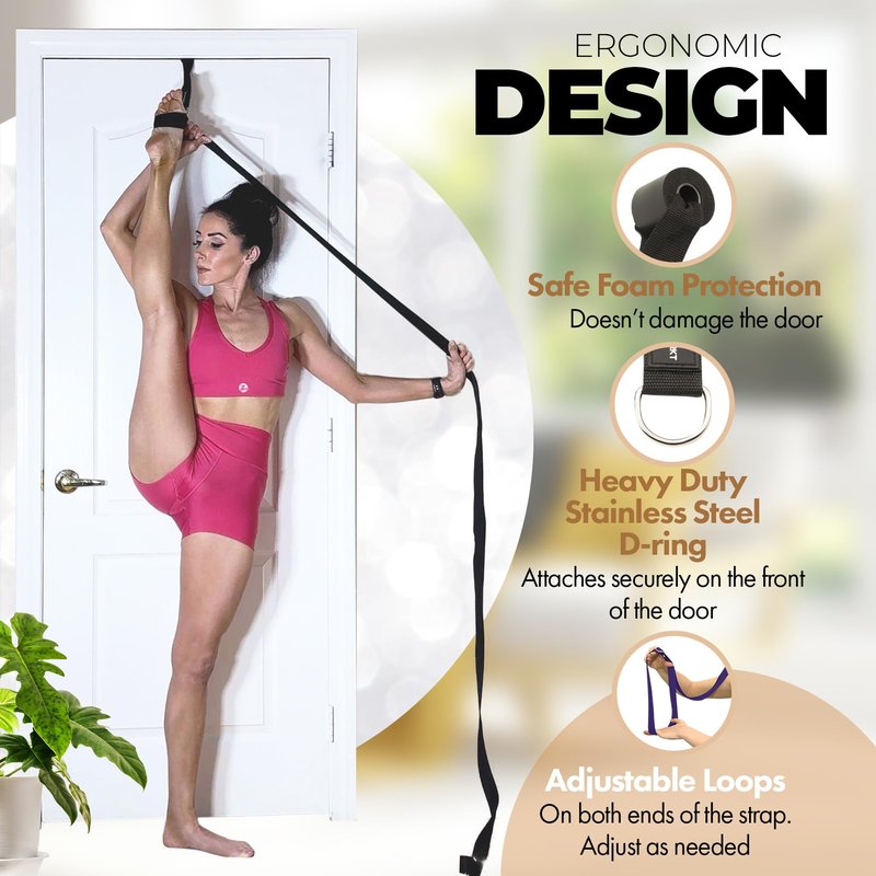 Pilates Stretching Strap with Door Anchor - Flexibility Equipment for Pilates Practitioners - Ideal for Improving Leg Flexibility, Core Stability, and Posture Alignment at Home (Black)