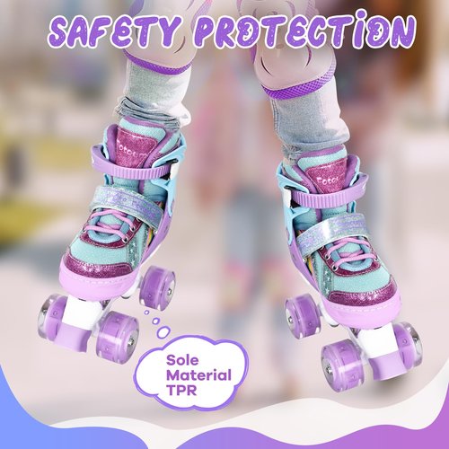 Fotoumgl Roller Skates for Kids Girls Boys, 4 Size Adjustable Rainbow Toddler Rollerskates with 8 Full Light up Wheels, Safe and Fun for Children Beginners, Outdoor Indoor Sports