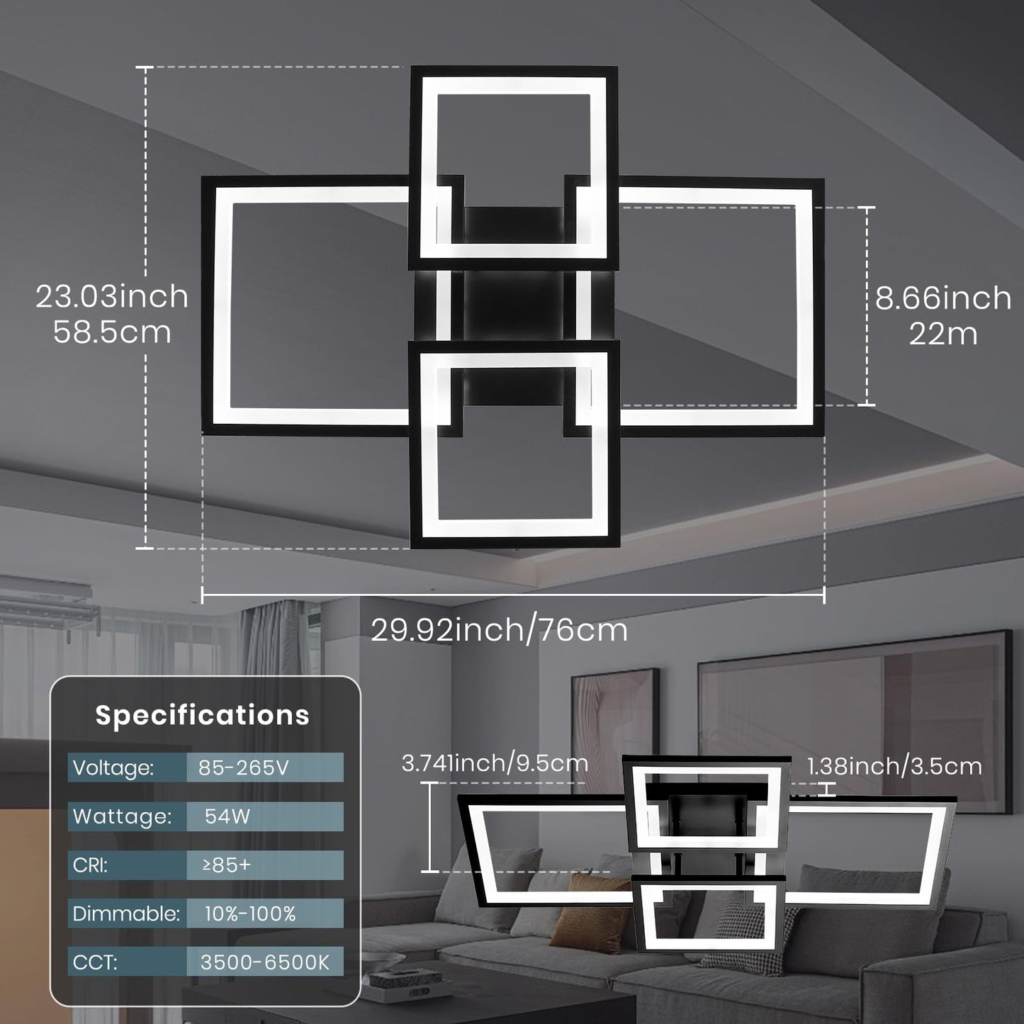 EIDISUNY Modern LED Ceiling Light, Square LED Flush Mount Ceiling Light, Dimmable Kitchen Light Fixtures with Remote&APP, Close to Ceiling Lighting Fixture for Dining Room Kitchen Living Room Bedroom