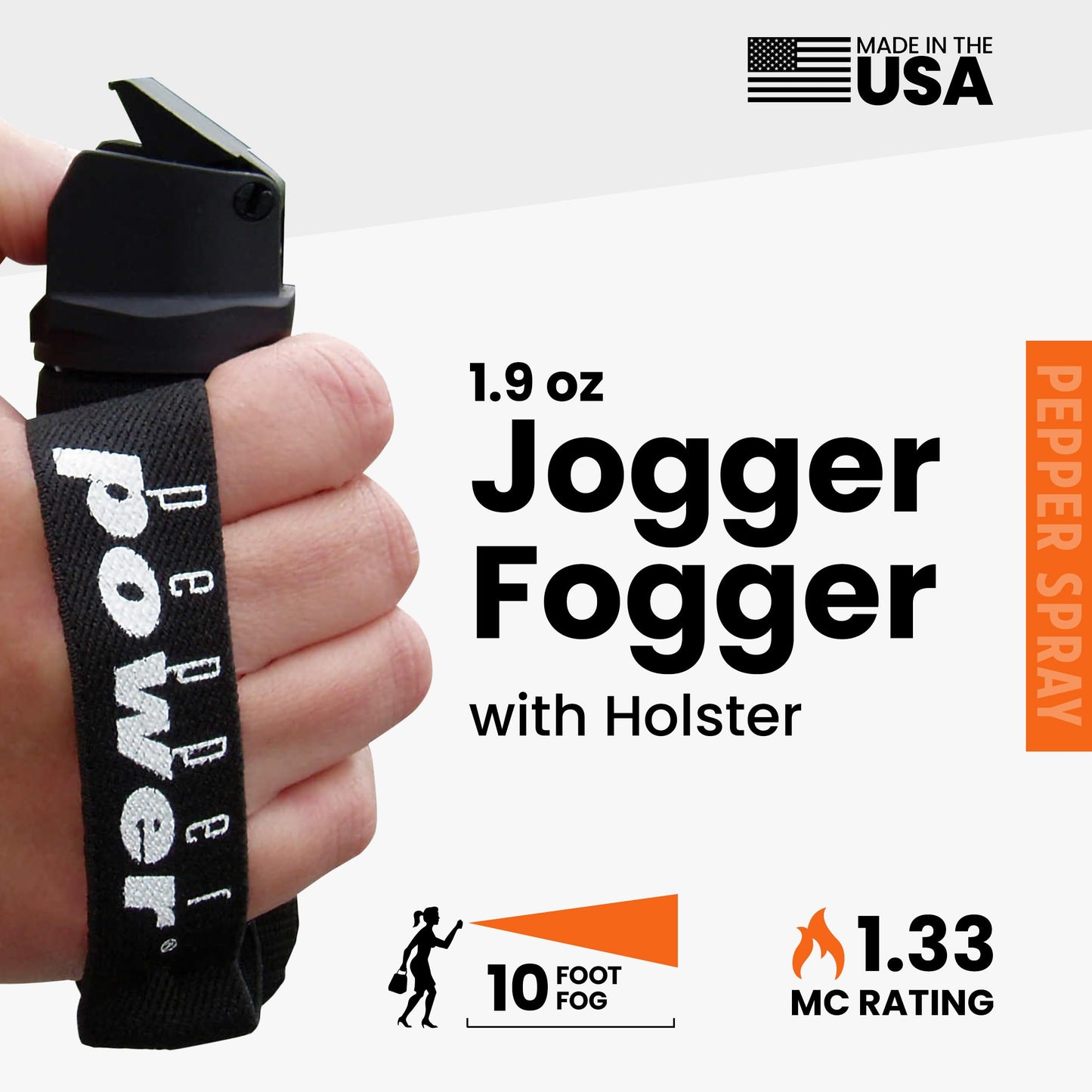 UDAP 3P Pepper Power Jogger Fogger OC Compact Self Defense Pepper Spray with Holster for Women, Men, and Runners, Powerful Blast Pattern, 10 ft Fog Barrier, 1.9 oz