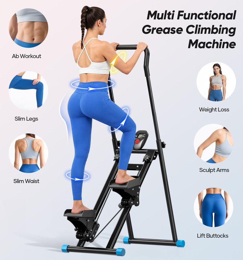 3-Level Adjustable Cardio Stair Stepper for Home, Folding Vertical Stair Stepper with Non-Slip Pedals & LCD Monitor, Portable Stair Stepper with Resistance & Handlebar, Supports 350 LBS, Unisex
