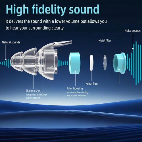 LYSIAN High-Fidelity Ear Plugs - Reusable Musicians Earplugs for Noise Reduction 18dB | 2 Pairs (L+S) - Clear Sound & Comfortable Fit