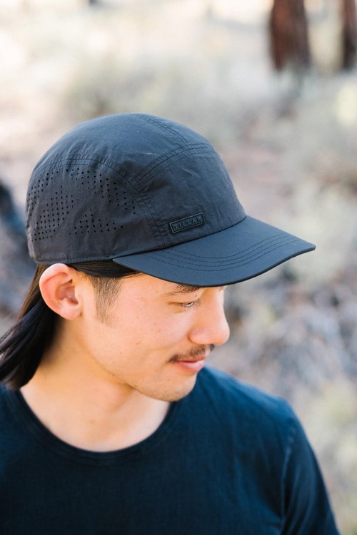 Tillak Vista Hat, Lightweight Nylon 5 Panel Cap with Snap Closure and Laser-Cut Ventilation (Black)