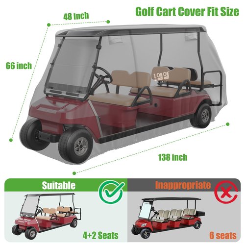 10L0L Golf Cart Cover 4+2 Passenger for Yamaha EZGO Club Car,Heavy Duty 420D Waterproof Oxford Fabric,Windproof Golf Cart Covers with 3 Zippers