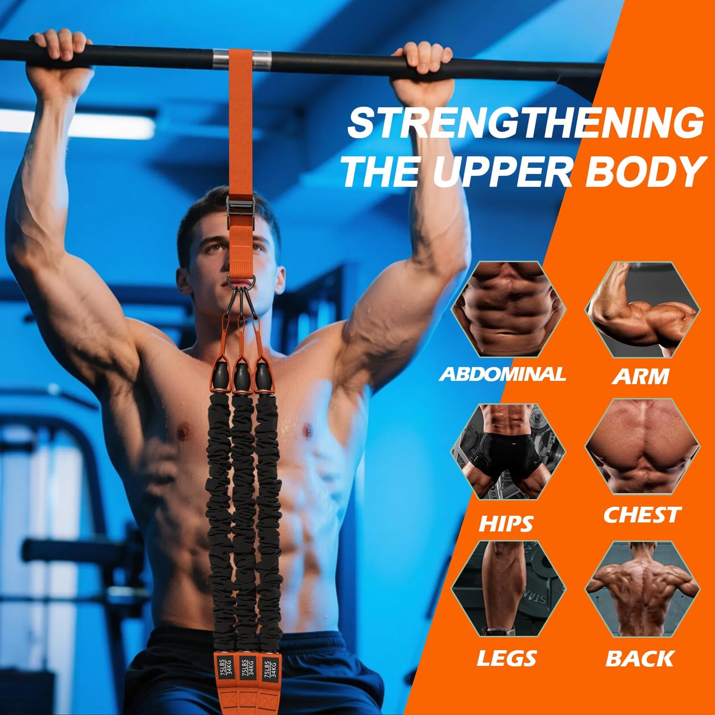 WHATAFIT Pull Up Assistance Bands,Two Foots Heavy Duty Resistance Band for Pull Up Bar, Adjustable Weight/Size with Fabric Feet/Knee Rest, Bands for Pull Up Assist for Strength Training, Pull Up