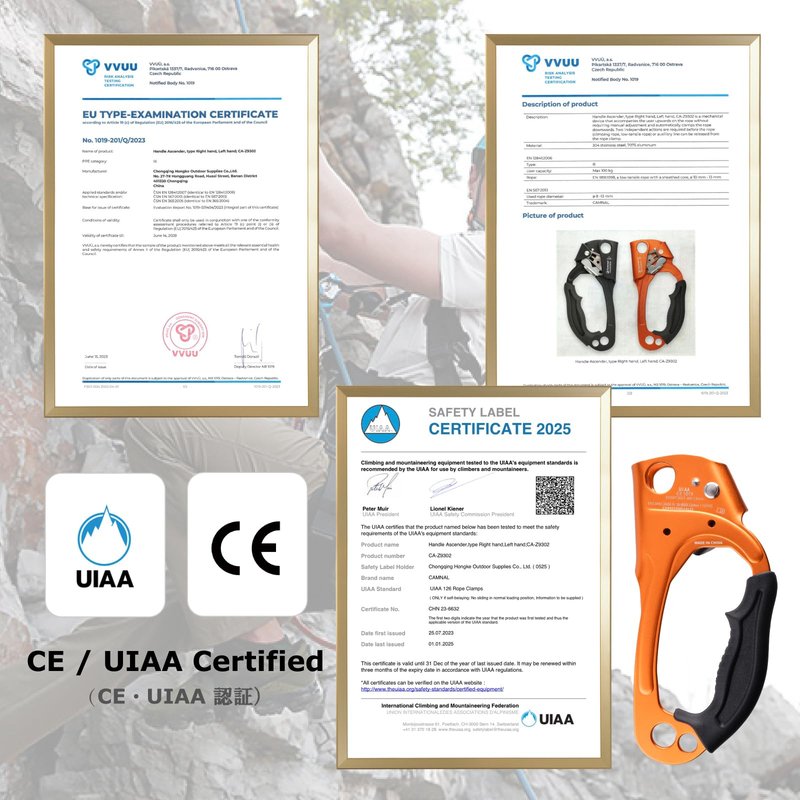 YAPJEB UIAA & CE Hand Ascender Aluminum Alloy for Climbing Mountaineering Rescue Caving Rigging Rappelling Tree Arborist - Ergonomic Rubber Handle, Fits 10-13mm Rope - R(Orange)