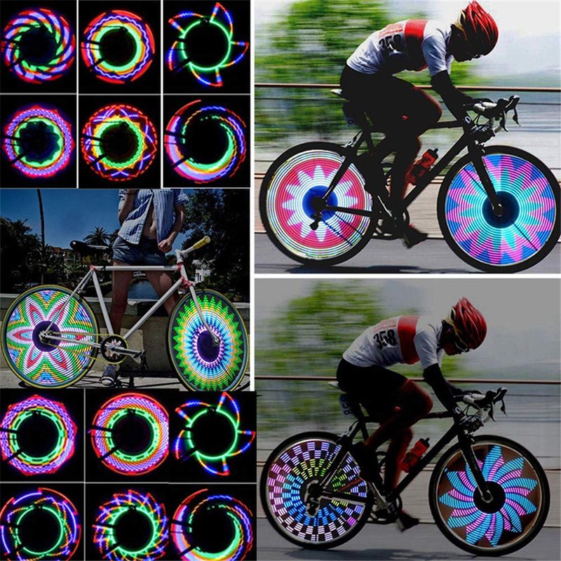 Mrisata Bike Wheel Tire Lights, 32 Attractive Patterns Bike Light Double Display LED Bicycle Spoke Riding Safety Tire Light Accessories, 32 Different Patterns Change, Bright for Spokes (A)