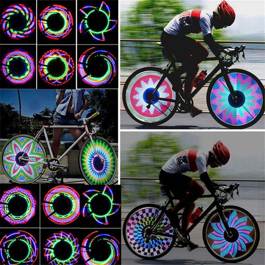 Mrisata Bike Wheel Tire Lights, 32 Attractive Patterns Bike Light Double Display LED Bicycle Spoke Riding Safety Tire Light Accessories, 32 Different Patterns Change, Bright for Spokes (A)
