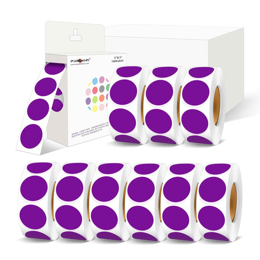 PARLAIM 10000 PCS 1 inch Colored Dot Stickers Round Color Coding Labels,10 Rolls Polka Circle Dots Bulk for Office Classroom, Purple