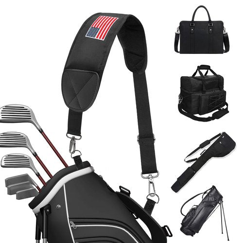 BAIRBRE Golf Bag Strap Replacement Golf Bag Shoulder Strap Adjustable Single Padded Shoulder Strap Waterproof Golf Bag Backpack Straps (Black-USA Flag)