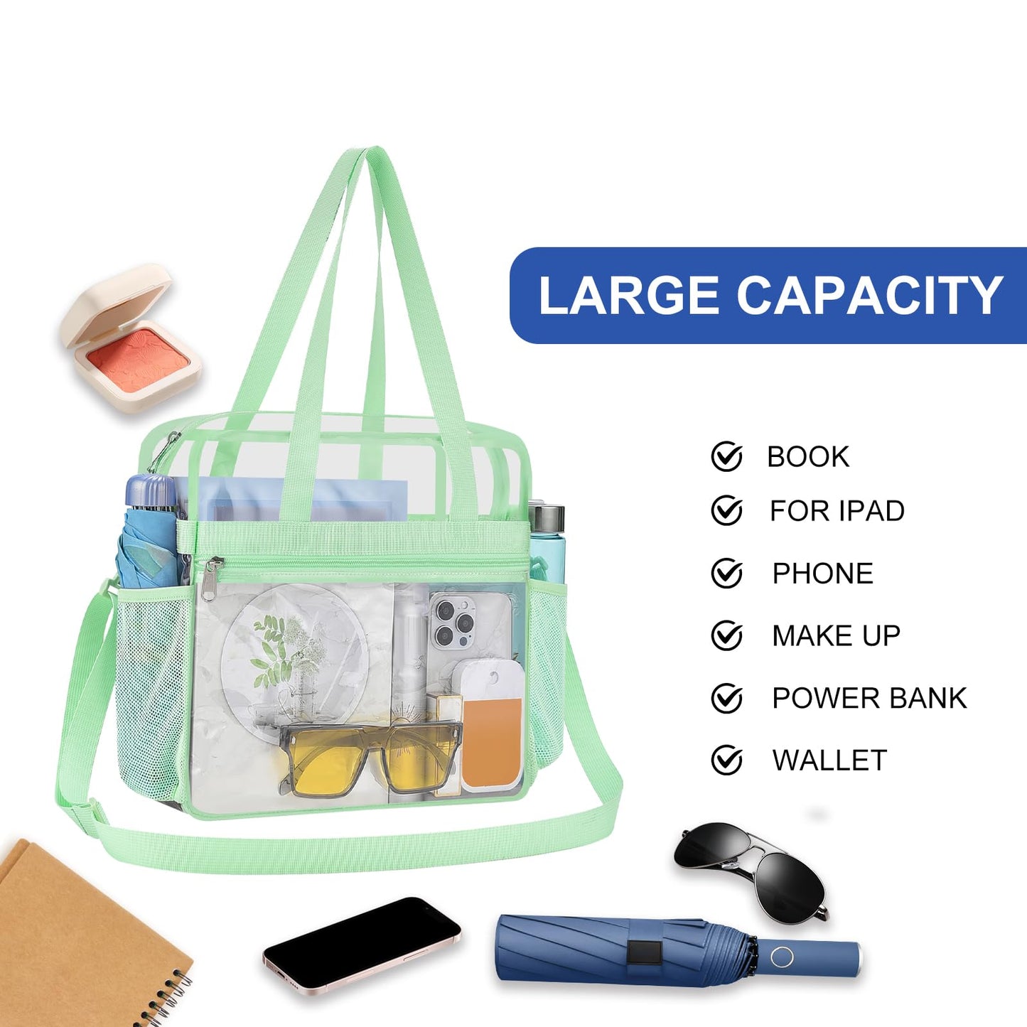 USPECLARE Clear Bag Stadium Approved,Transparent Tote Bag for Stadium Security Travel & Gym Work Sports Games Concerts