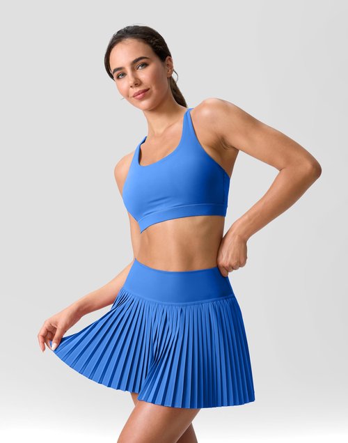 SANTINY Pleated Tennis Skirt for Women with Pockets Shorts Women's High Waisted Lightweight Athletic Golf Skorts Skirts for Casual(Bright Blue_S)