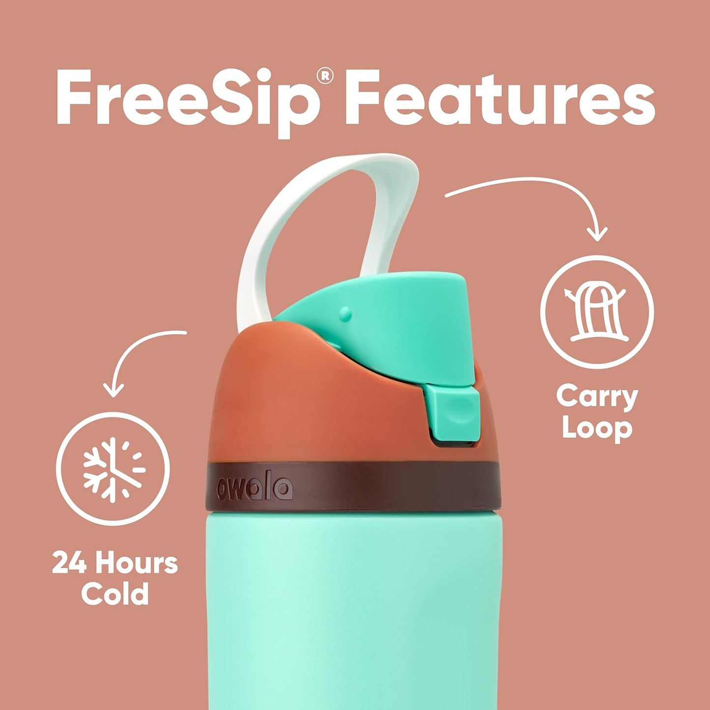 Owala Kids FreeSip Insulated Stainless Steel Water Bottle - BPA-Free, 16 oz, Mint Chocolate for Sports & School