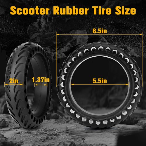 8.5x2 Inch Solid Tire for Electric Scooter, 50/75-6.1 Replacement Rubber Tire Compatible with Gotrax GXL V2/XR/APEX, Xiaomi M365/Pro/1S, 8.5x2 Scooter Tire (Black 2pcs)