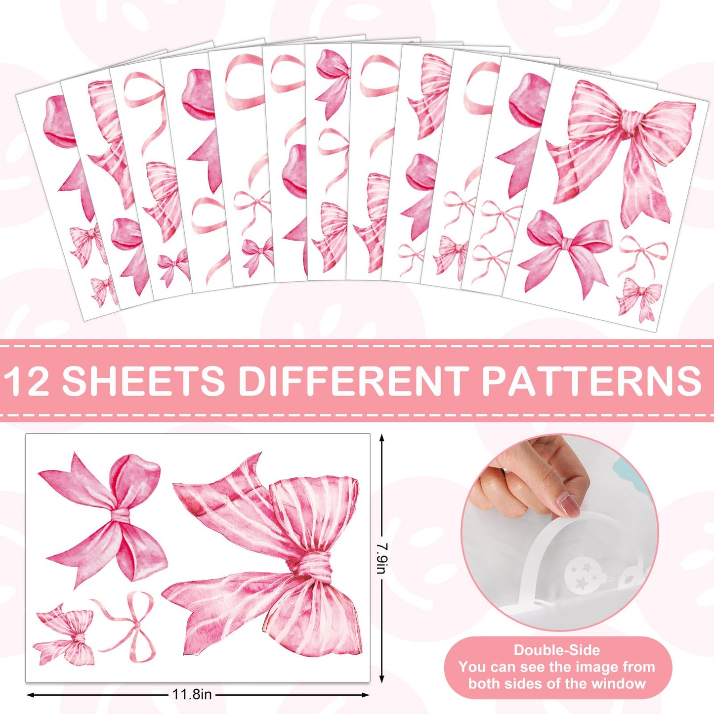 Whaline 12 Sheets Trendy Pink Bow Wall Stickers Light Pink Bow Knot Wall Decals Watercolor Room Mural Stickers for Valentine's Day Girls Party Home Bedroom Nursery, 7.9 x 11.8 Inch