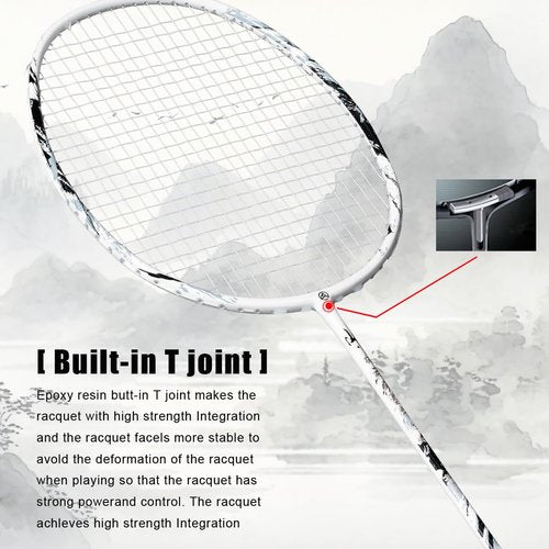 ALPSPORT Ink Mountain Painting Original Design 4U G5 Pro Graphite Badminton Rackets Sets of 2, Full Carbon Fiber Racquets with 1 Leather Bag, 2 Tied Grips Tapes, Sports Padel Raket for Training