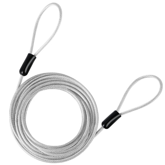 DELSWIN Security Steel Cable with Loops - 3mm (1/8 inch) Thick 15FT Heavy Duty Safety Wire Bike Lock Cable Vinyl Coated Braided Cable for Luggage,Ropes of Metal