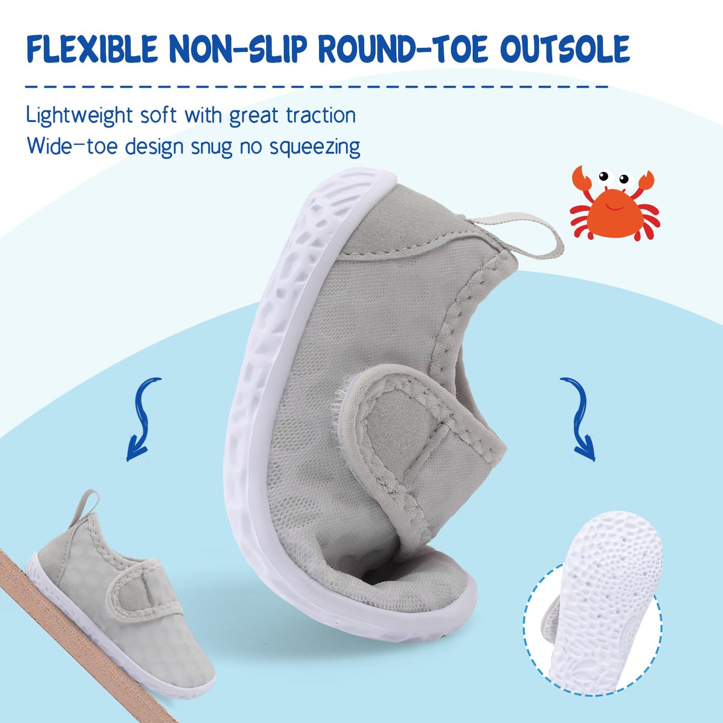 LeIsfIt Boys Girls Water Shoes Kids Aqua Socks Toddler Quick-Dry Swimming Shoes Non-Slip Summer Shoe for Beach Pool Surf, LightGrey, 11 Toddler