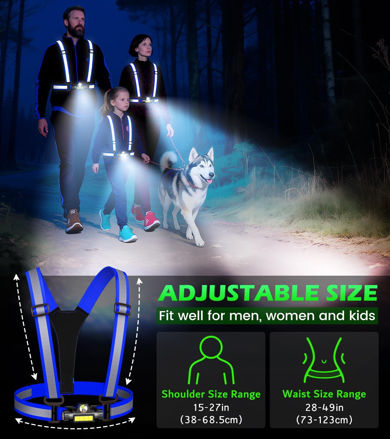 Skiennix LED Reflective Running Vest - 90° Adjustable Rechargeable Chest Light for Night Safety