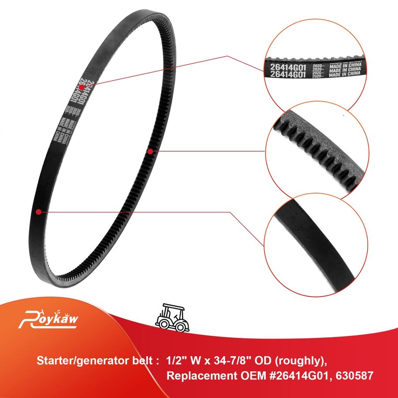 Roykaw Golf Cart Clutch Drive Belt & Starter Generator Belt Kits Compatible with EZGO TXT/Medalist 4 Cycle Gas 350cc/295cc 1994-up Golf Cart Models OEM #72054G01,72024G01,72025G01,26414G01,630587