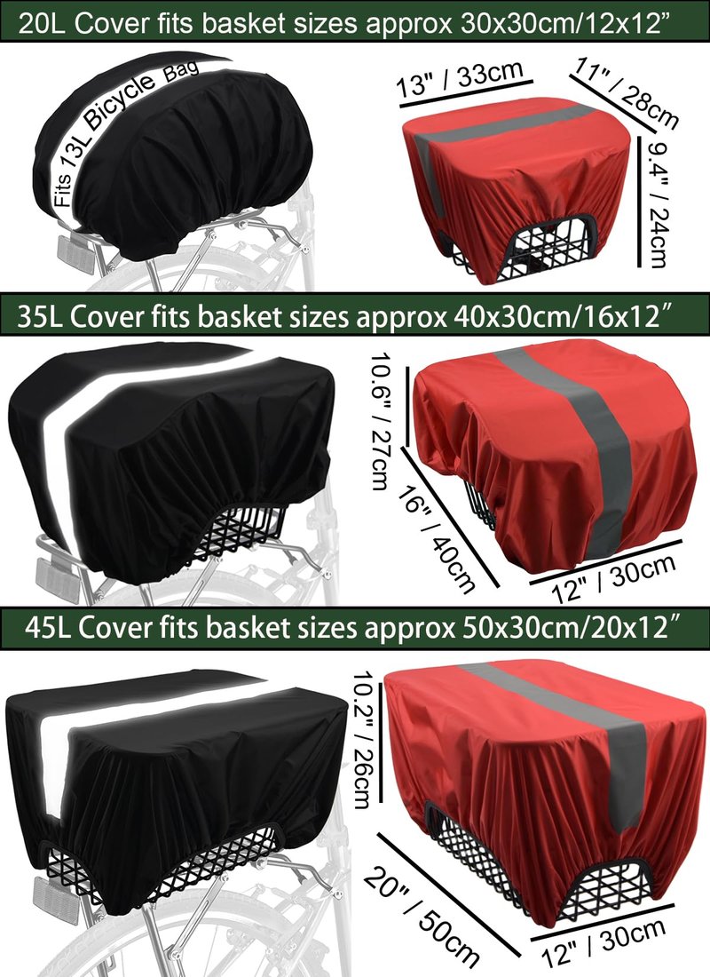 VAOLOAV 35L Bicycle Basket Waterproof Rain Cover with Reflective Strip Bicycle Rear Rack Rain Cover Black