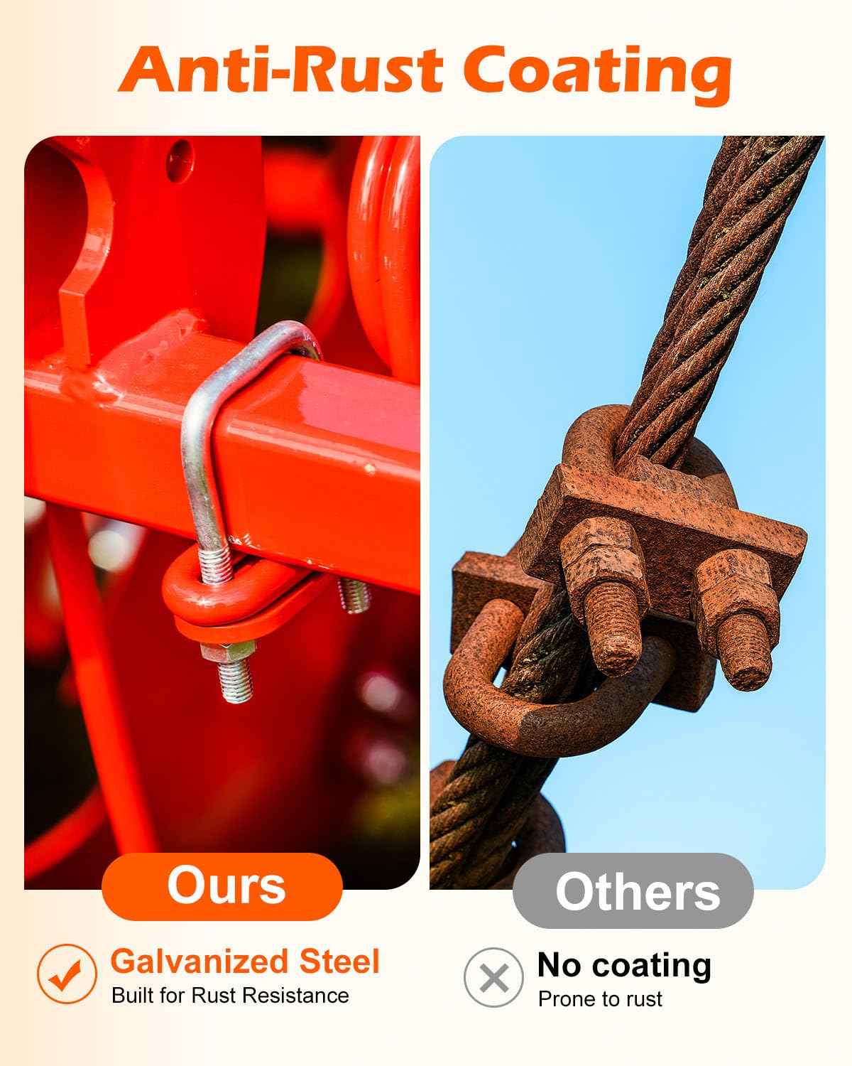 ZORUNNA Square U Bolts 4 inch Wide, 3/8" D x 4" W x 5" L Galvanized U-Bolts for Boat Trailer Tube, Rectangular Wood and Metal Objects (6 PCS)