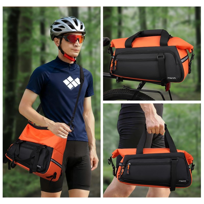 MOSISO Bike Rack Bag, 13-24L Expandable Top Layer Bicycle Rear Trunk Bags, Bike Rear Seat Pouch Cycling Luggage Handbag with Shoulder Strap for Road Mountain Cycling Traveling Commuting, Black&Orange