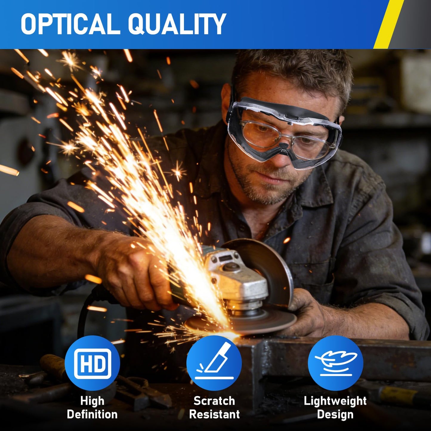 TICONN Anti-Fog Safety Goggles, Adjustable Safety Goggles Over Glasses, ANSI Z87.1 UV385 Eye Protection Glasses for Adults