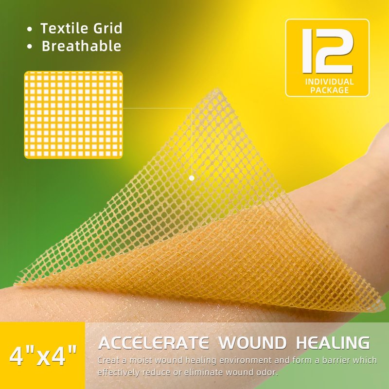 Polynew Manuka Honey Gauze Dressing, 12 Individual Pack, 4"x4" Patches, Manuka Honey Wound Care Gauze, for Cuts, Scald and Burns for Wound Healing Dressing