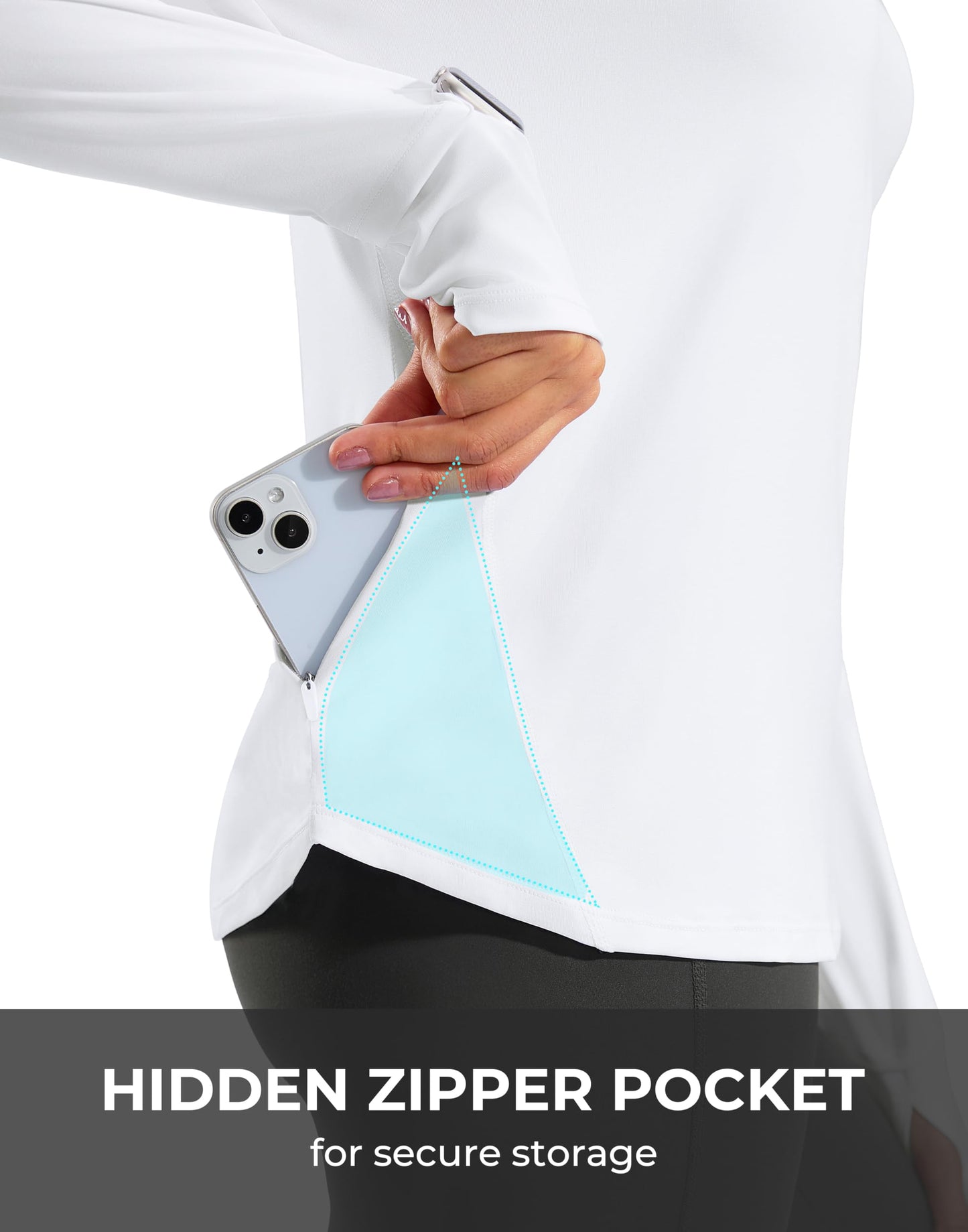 G Gradual Long Sleeve Workout Tops for Women Quick Dry Lightweight Running Athletic Shirts with Zip Pocket Moisture Wicking(White,S)