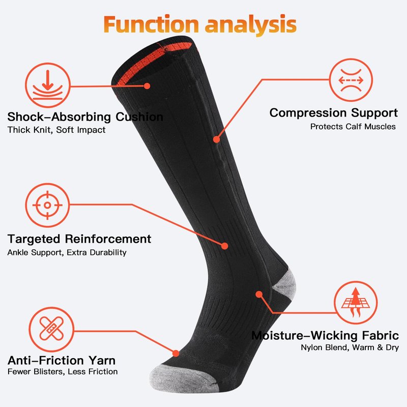 Heated Socks for Men & Women, Rechargeable Electric Thermal Socks with 5000mAh Curved Battery, 4 Heat Levels, Washable, Warm Winter Foot Warmers for Skiing, Hiking, Hunting, Outdoor Work (Black)