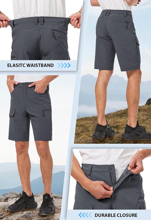 Hiauspor Men's Hiking Cargo Shorts - Quick Dry, Lightweight & Waterproof | 9"/10" with 6 Pockets