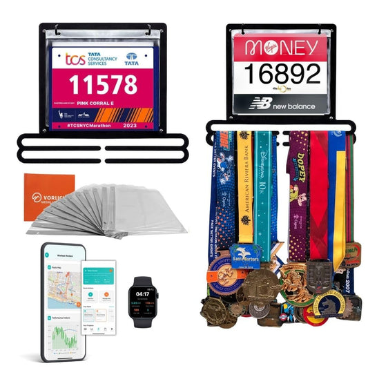 Vorlich® Race Bib & Medal Display – Medal Holder with Run APP & 4-Week Training Plan – Medal Hanger Display – Holds 50+ Medals & 100+ Race Bibs – Running Medal Hanger for Runners