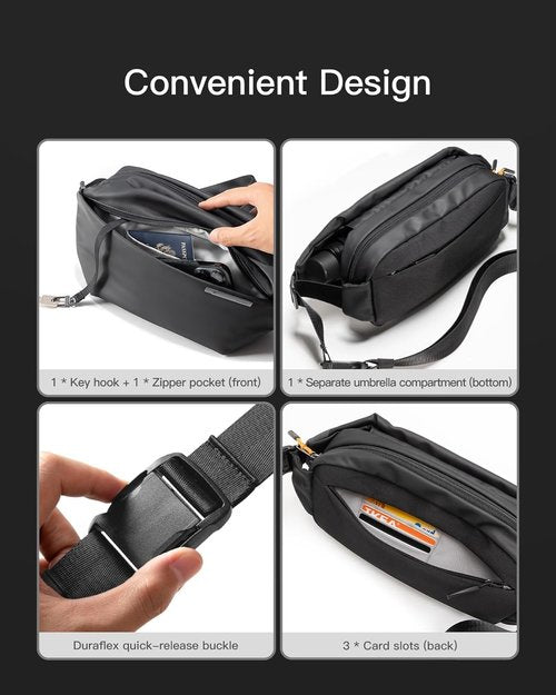 Inateck Sling Bag X - Multi-Pocket Crossbody Shoulder Bag | Adjustable, Water-Resistant, Black, Large