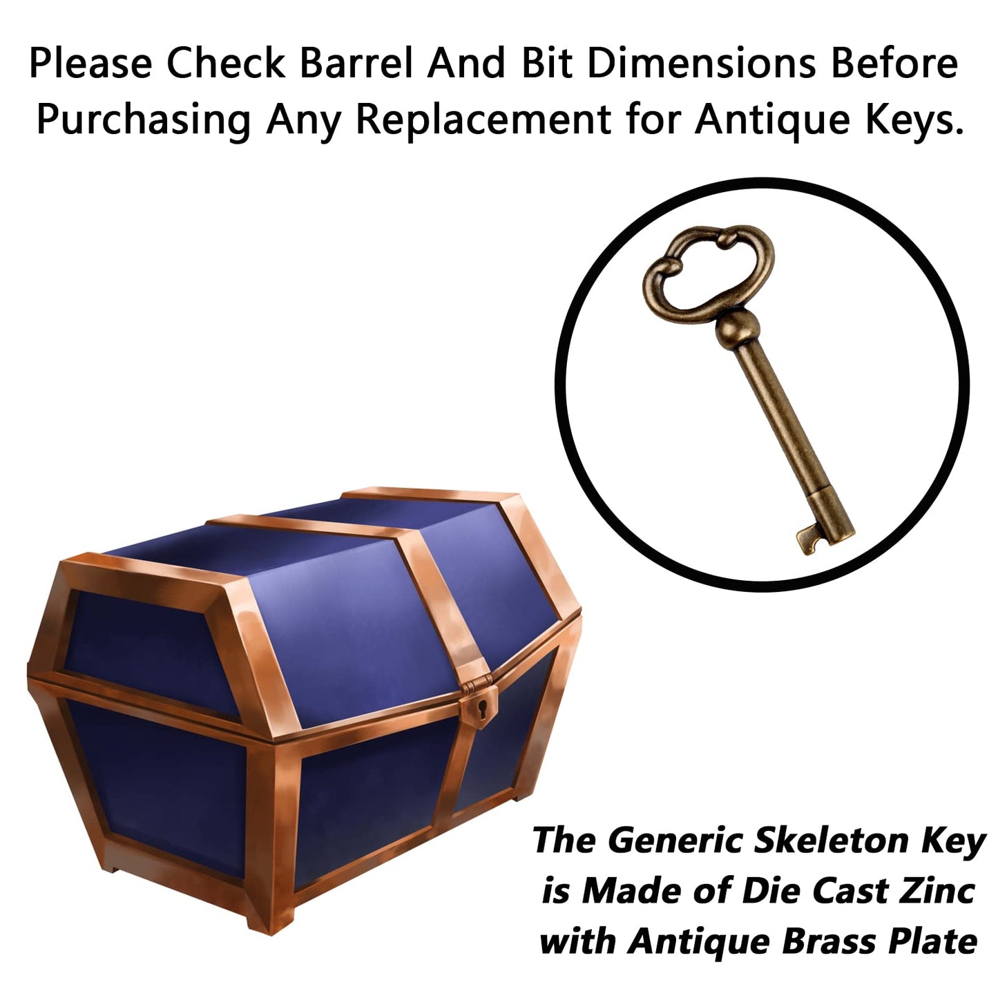 KY-2AB Universal Skeleton Key,Antique Brass Plated Hollow Barrel Skeleton Key for Cabinets,Curio,Jewelry Boxes,Desk and More(2 Pack)