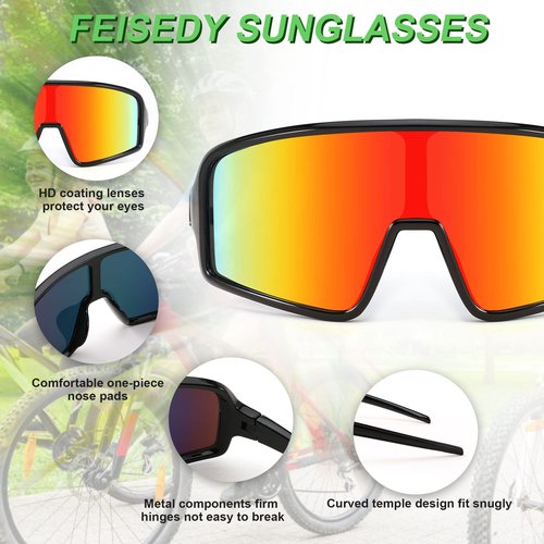 FEISEDY Sports Cycling Sunglasses 4 Lenses Baseball Fishing Ski Running Trekking Golf UV400 Mirrored Sun Glasses B2962