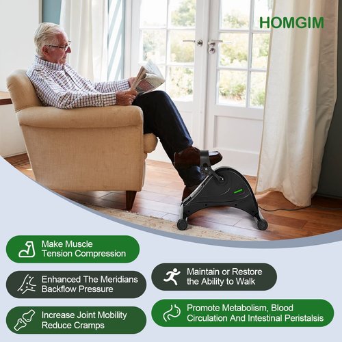 HOMGIM Motorized Mini Exercise Bike Electric Pedal Exerciser for Seniors Rehab Training, Under Desk Bike Pedal Exerciser for Arm/Leg Fitness & Physical Therapy, 6 Levels Speed Adjustment (Black)